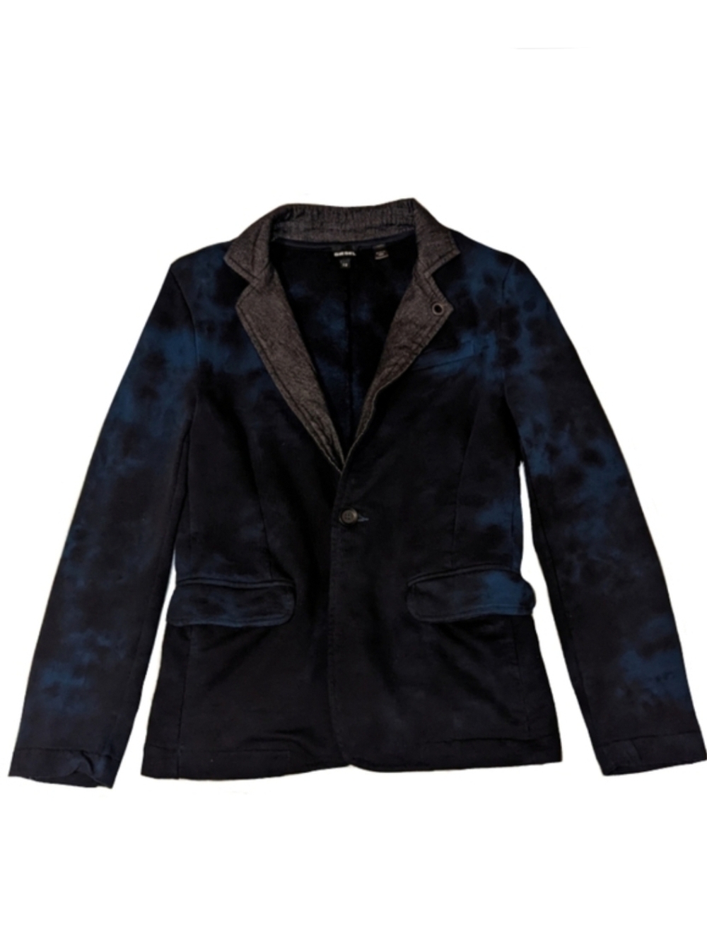 Diesel Indigo Blue Jacket Tie Dye Lightweight Blazer Denim Ink Dyed Knit 12 S M